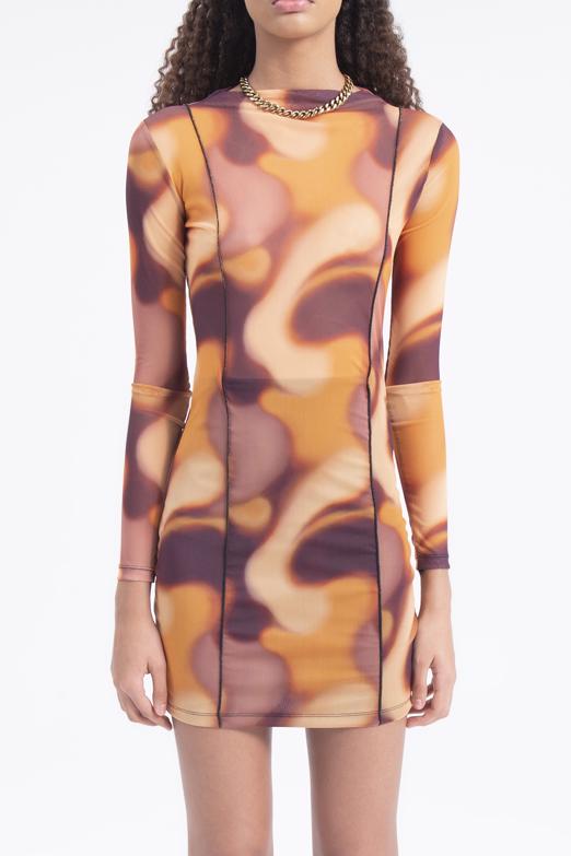 Bayan Multı Tül Desenli Mini Elbise - BSL