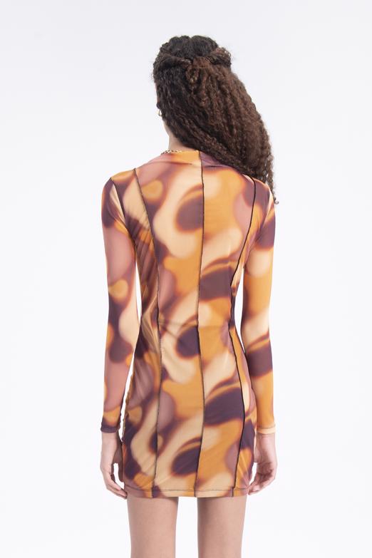 Bayan Multı Tül Desenli Mini Elbise - BSL