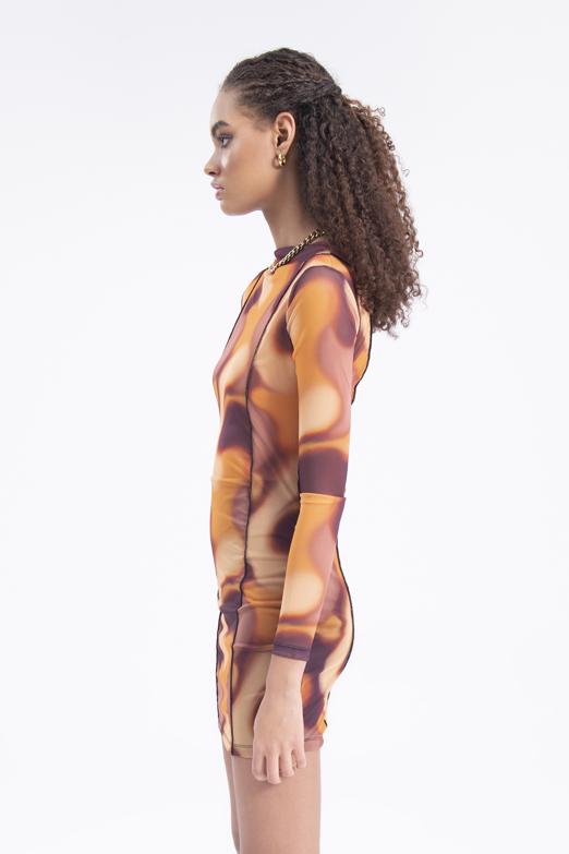 Bayan Multı Tül Desenli Mini Elbise - BSL