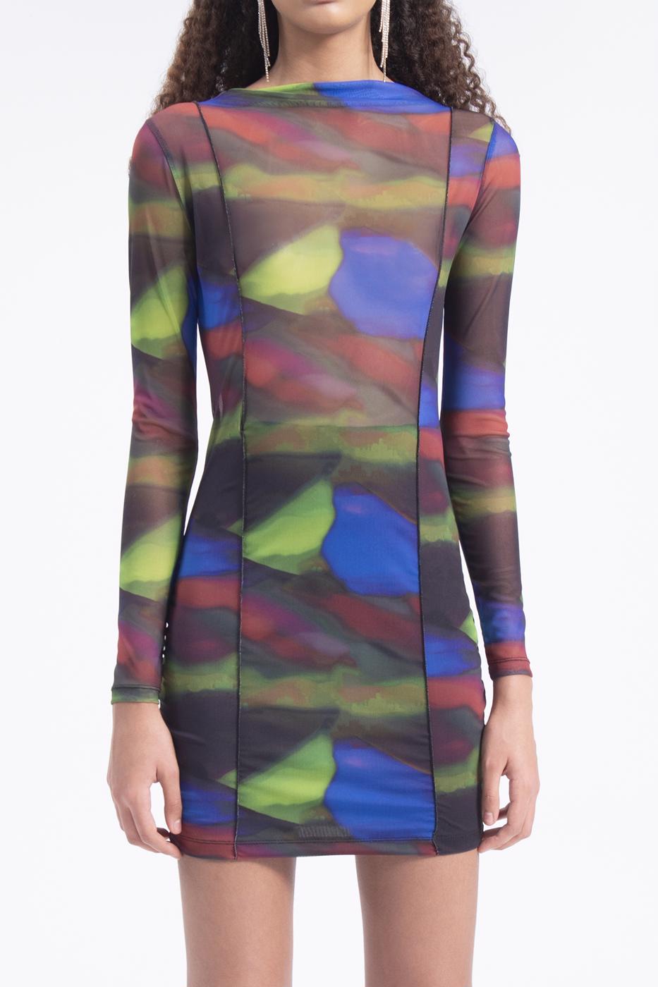 Bayan Siyah Tül Desenli Mini Elbise