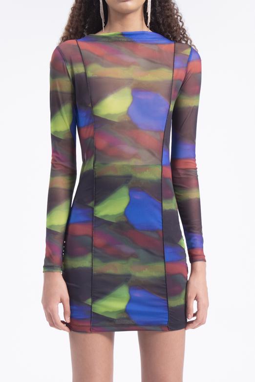 Bayan Siyah Tül Desenli Mini Elbise - BSL