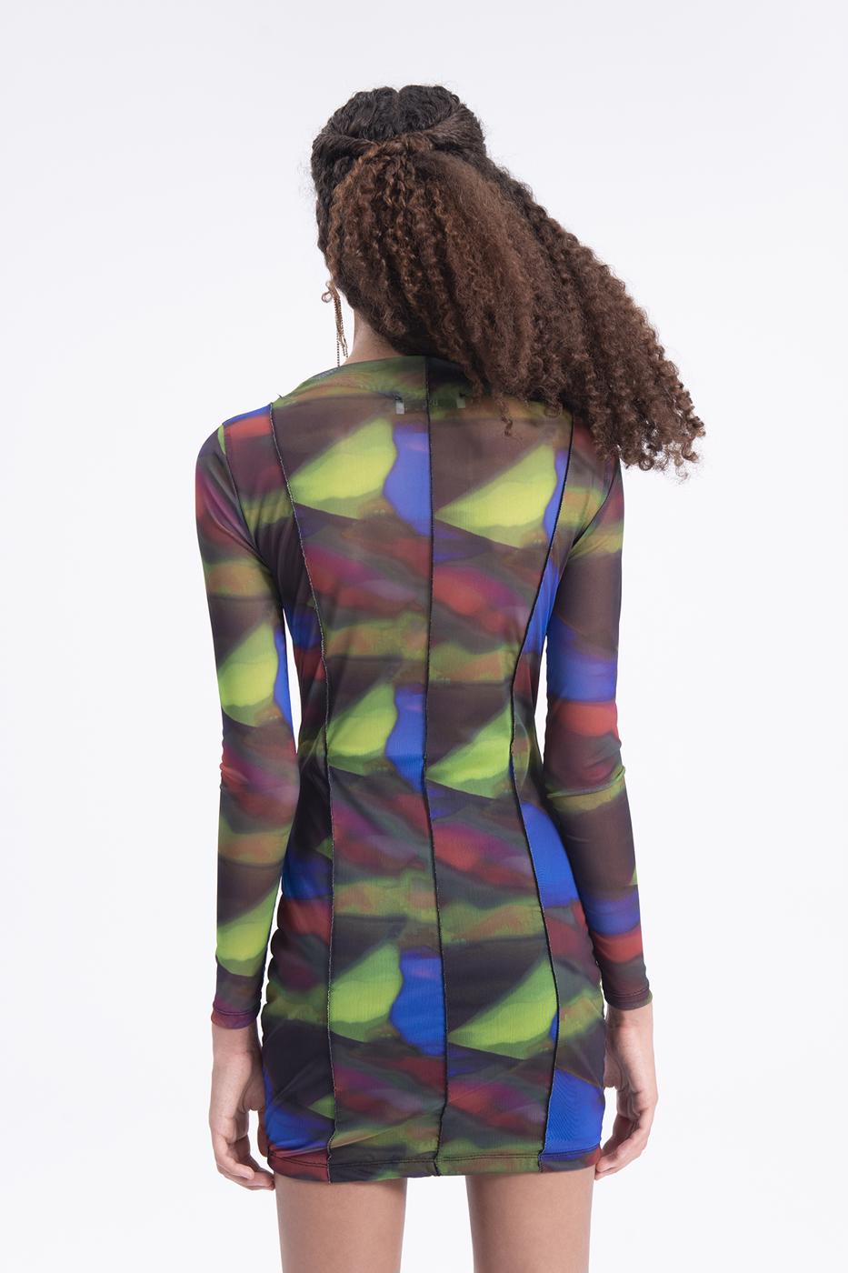 Bayan Siyah Tül Desenli Mini Elbise