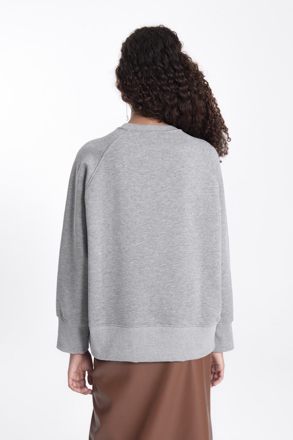 Bayan Gri Bisiklet Yaka Basit Sweatshırt