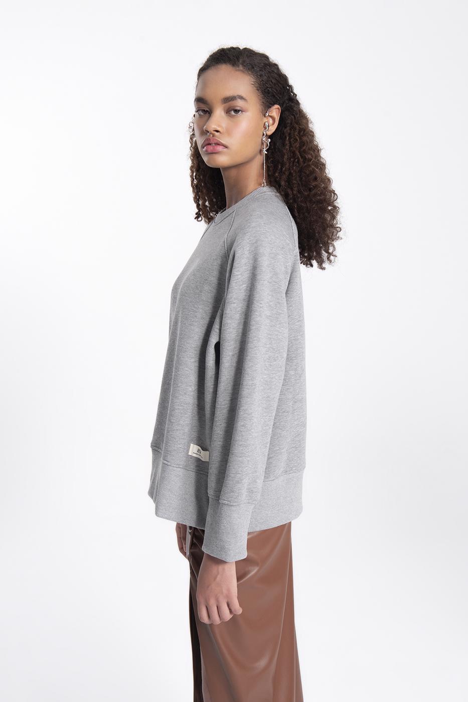 Bayan Gri Bisiklet Yaka Basit Sweatshırt