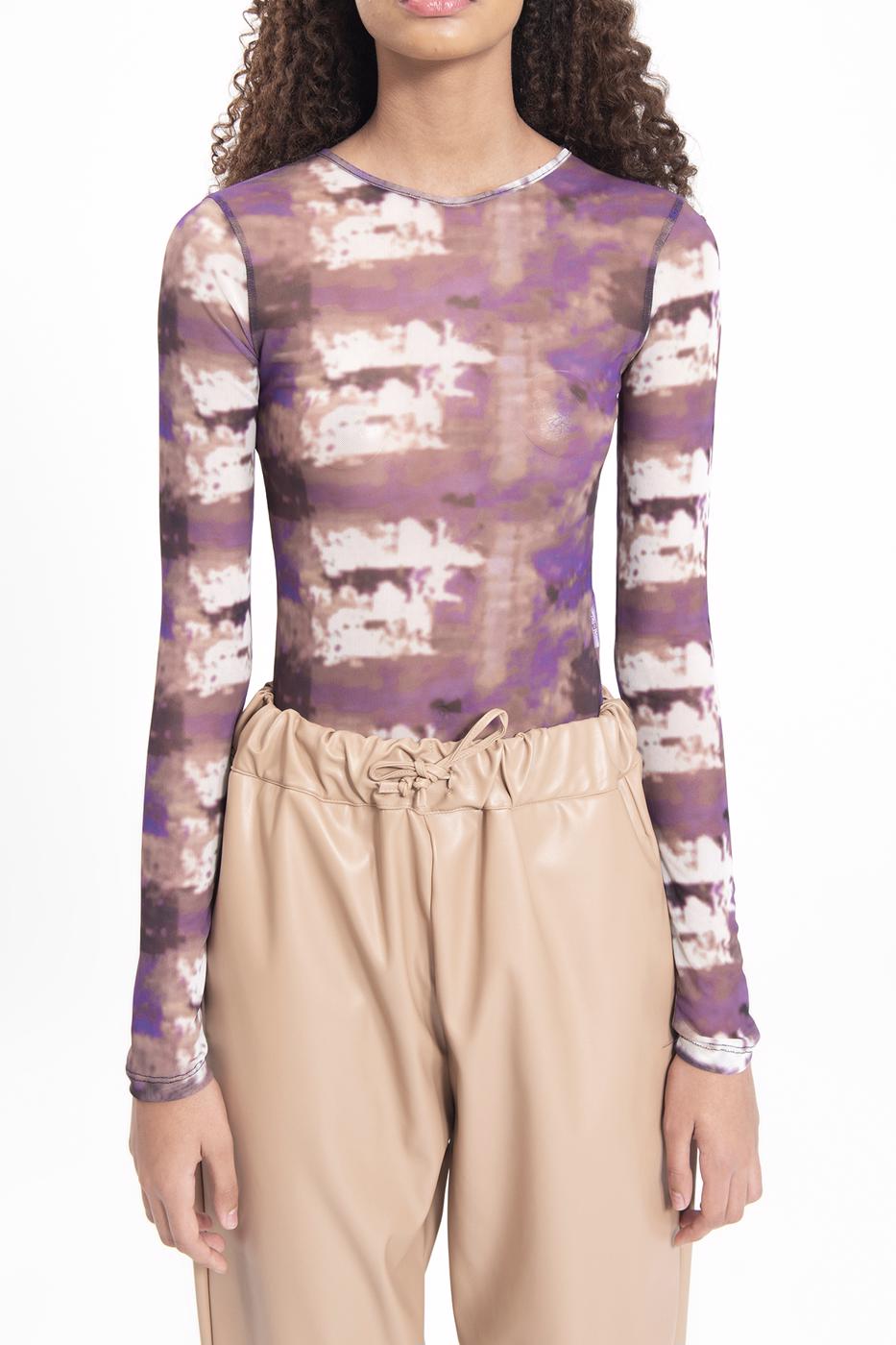 Bayan Mor Tül Bodysuit