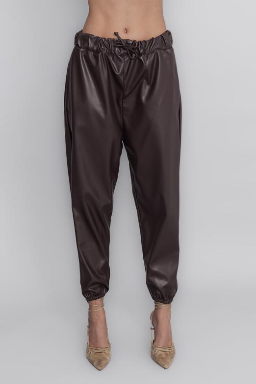 Bayan  Kemer Detaylı Suni Deri Jogging Pantolon