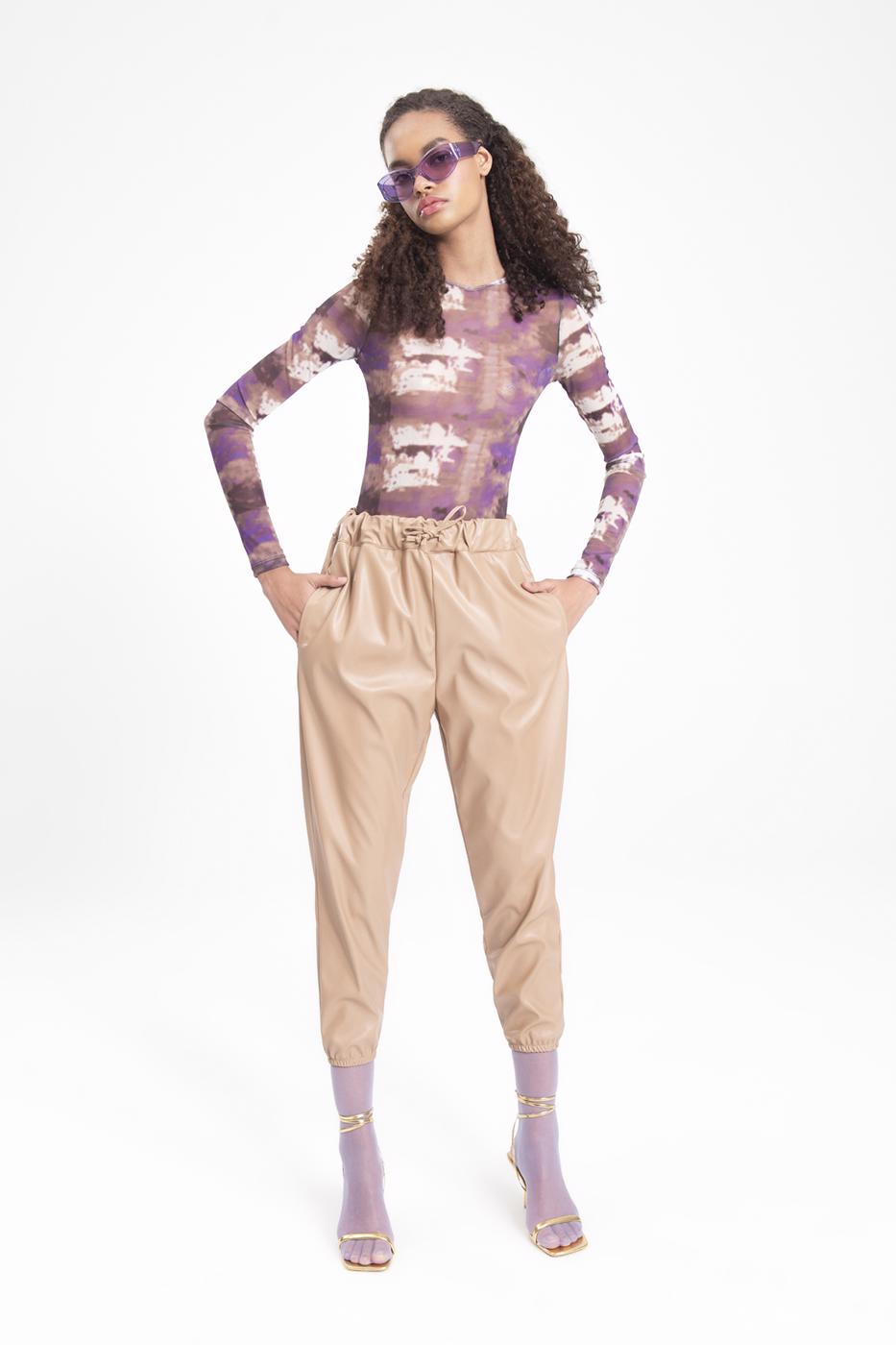 Bayan Taba Kemer Detaylı Suni Deri Jogging Pantolon