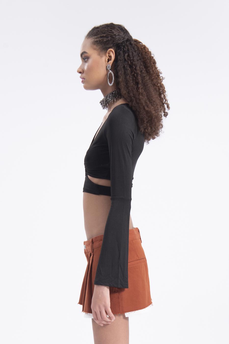 Bayan Kiremit Düşük Bel Pileli Mini Etek