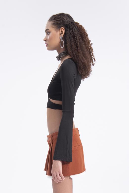 Bayan Kiremit Düşük Bel Pileli Mini Etek - BSL