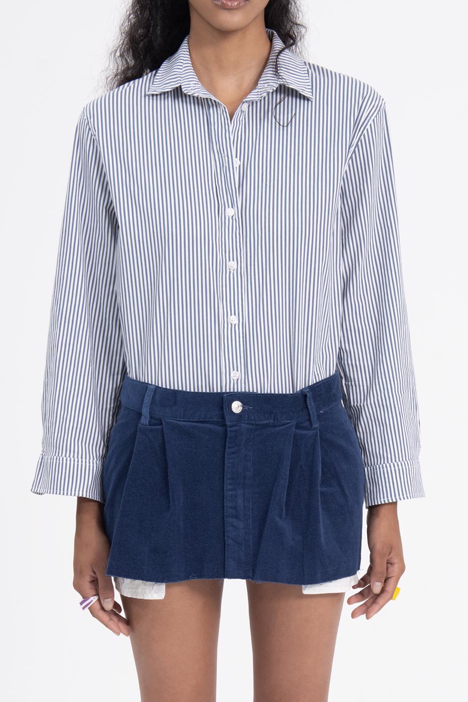 Bayan Mavi Düşük Bel Pileli Kadife Mini Etek