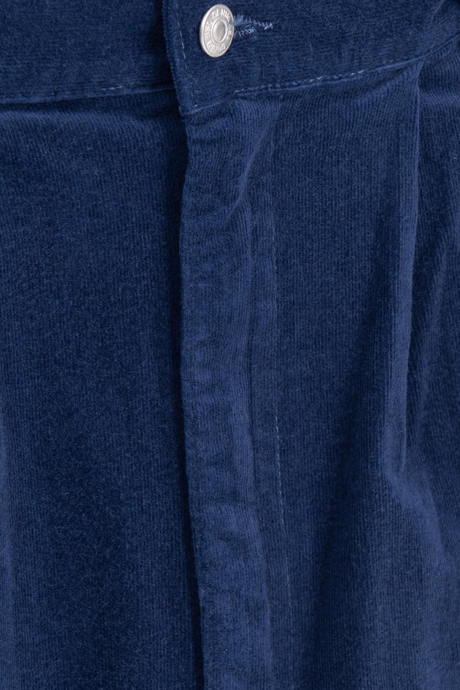 Bayan Mavi Düşük Bel Pileli Kadife Mini Etek