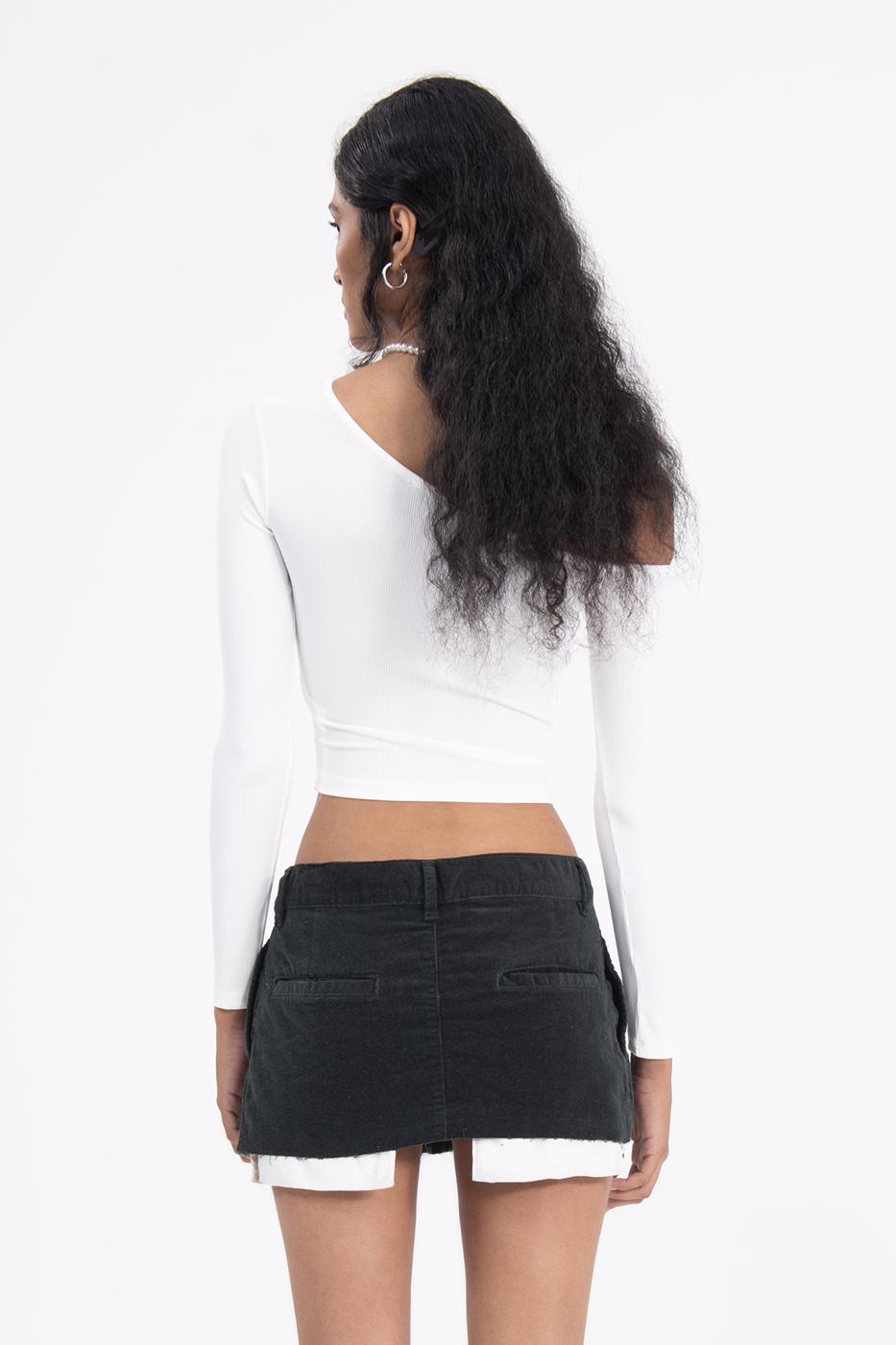 Bayan Yeşil Düşük Bel Pileli Kadife Mini Etek