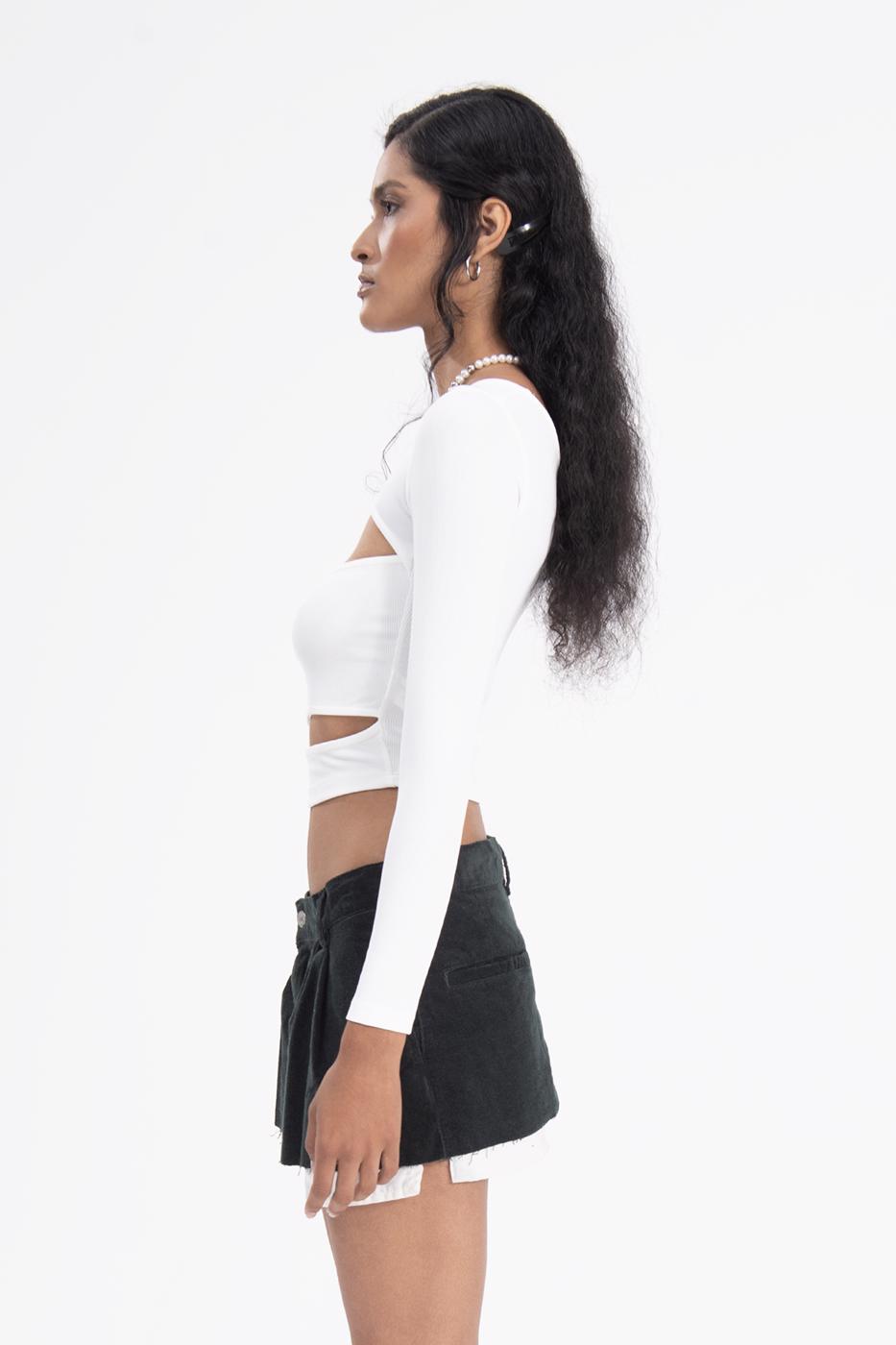 Bayan Yeşil Düşük Bel Pileli Kadife Mini Etek