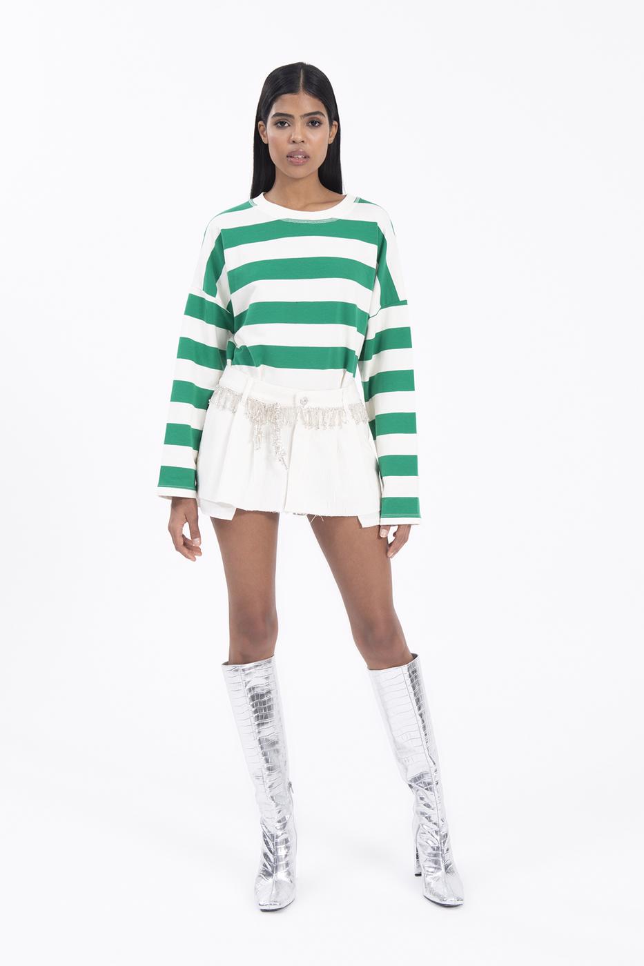 Bayan Ekru Düşük Bel Pileli Kadife Mini Etek