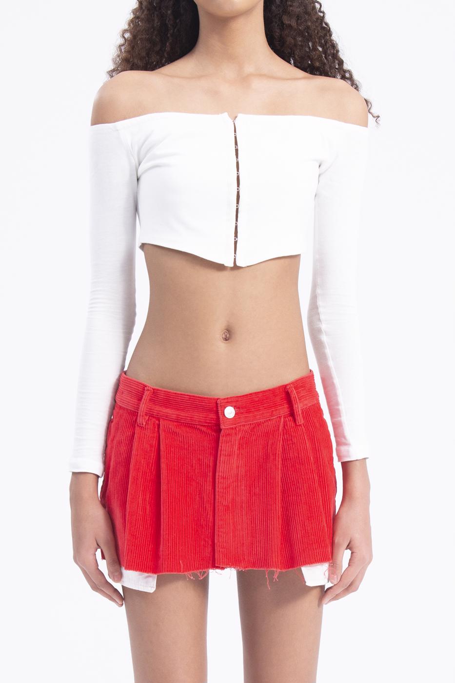 Bayan Kırmızı Düşük Bel Pileli Kadife Mini Etek