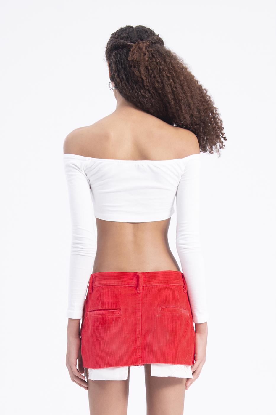 Bayan Kırmızı Düşük Bel Pileli Kadife Mini Etek