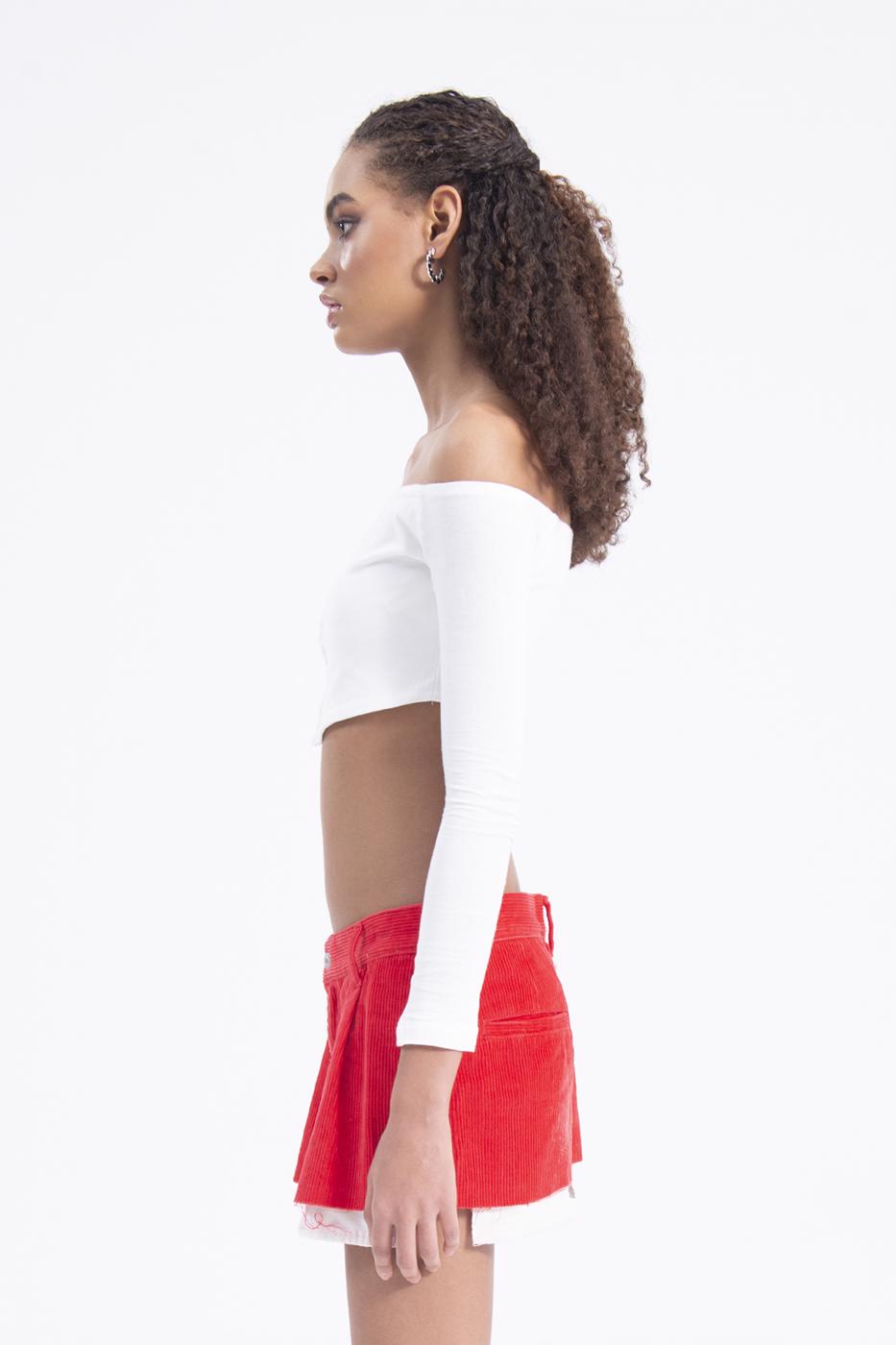 Bayan Kırmızı Düşük Bel Pileli Kadife Mini Etek