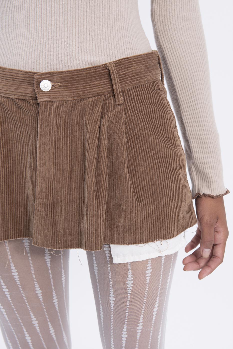 Bayan Vizon Düşük Bel Pileli Kadife Mini Etek