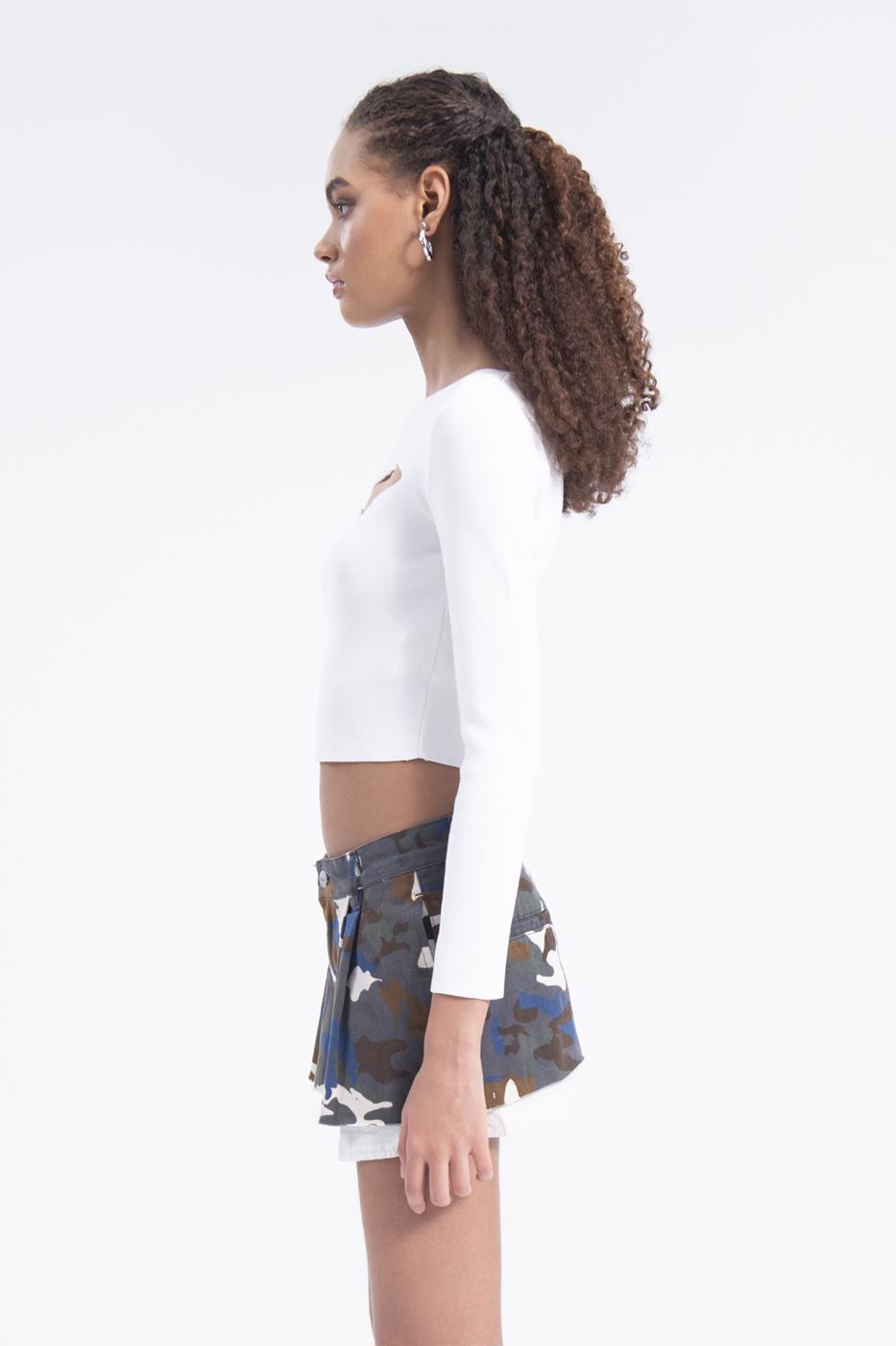 Bayan Haki Düşük Bel Pileli Kamuflaj Mini Etek