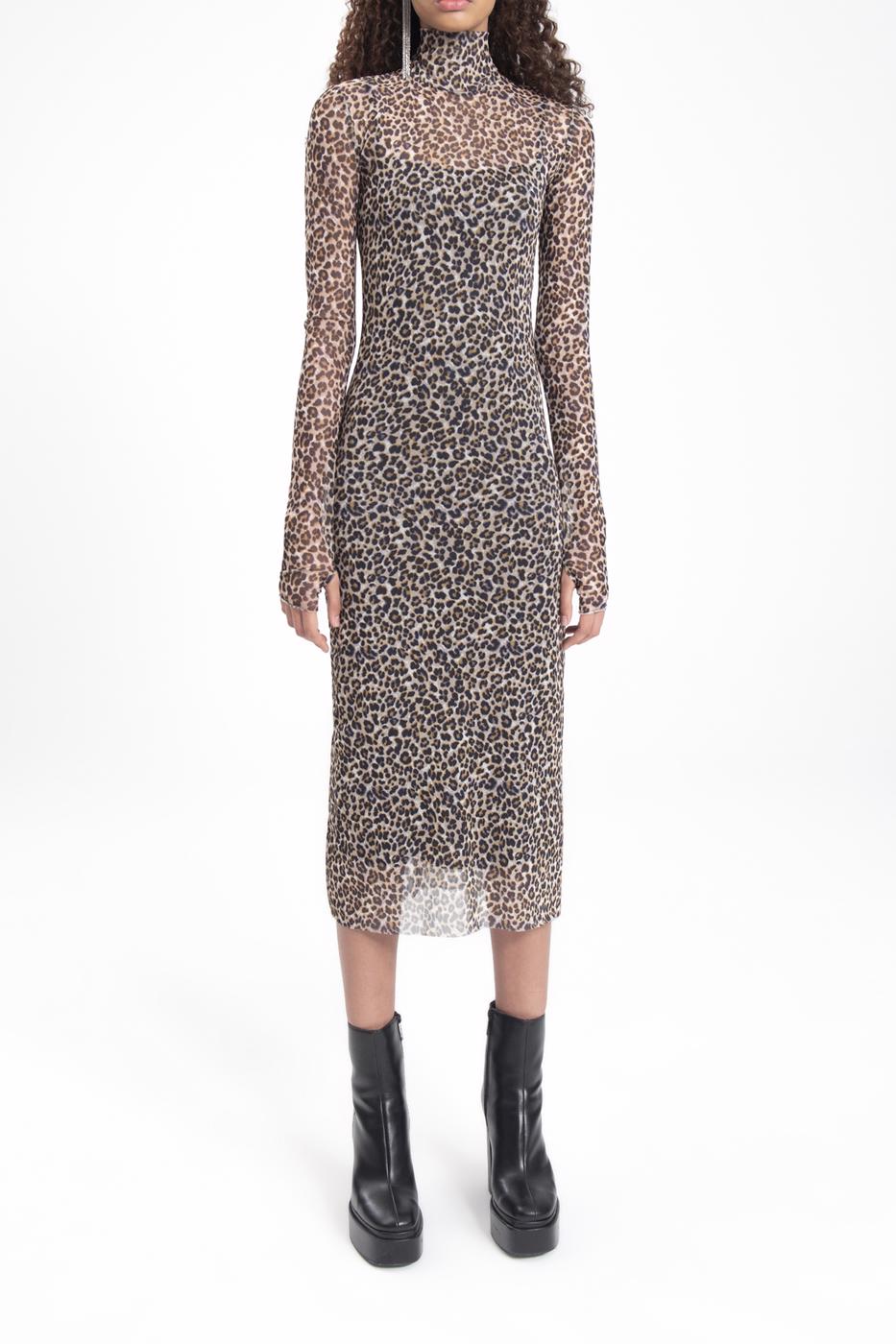 Bayan Kahverengi Dik Yaka Detaylı Tül Midi Elbise