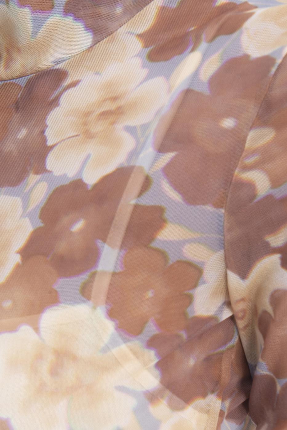 Bayan Kiremit Dik Yaka Detaylı Tül Midi Elbise