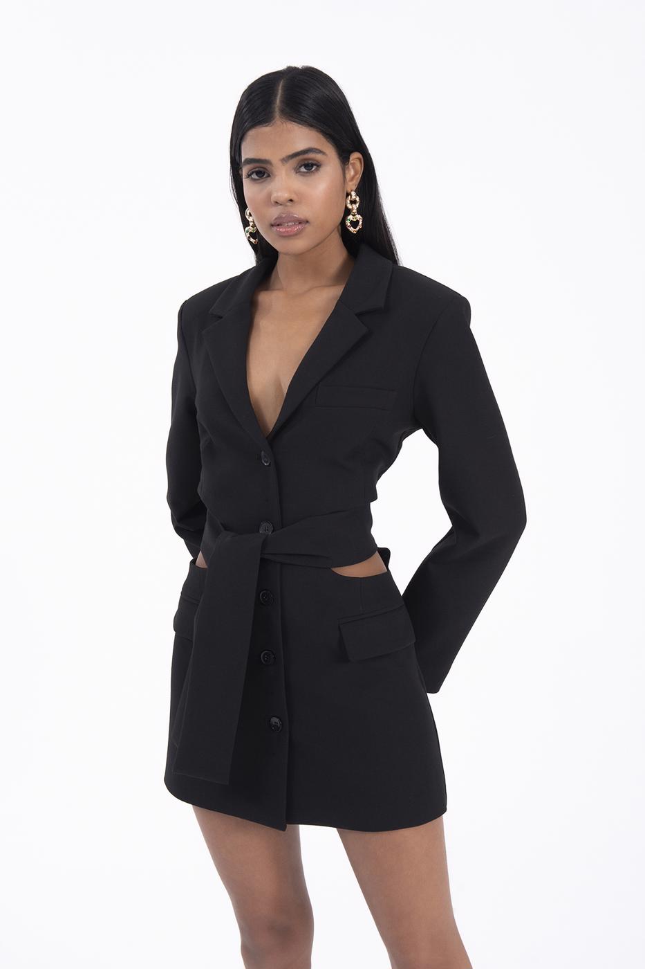 Bayan Siyah Bağlamalı Midi Elbise