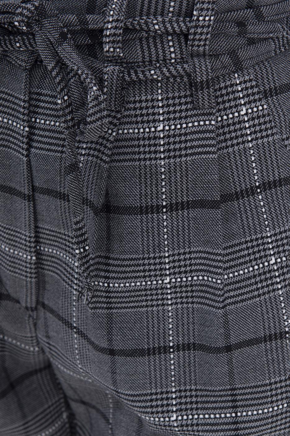 Bayan Gri Yüksek Bel Ekoseli Kumaş Pantolon