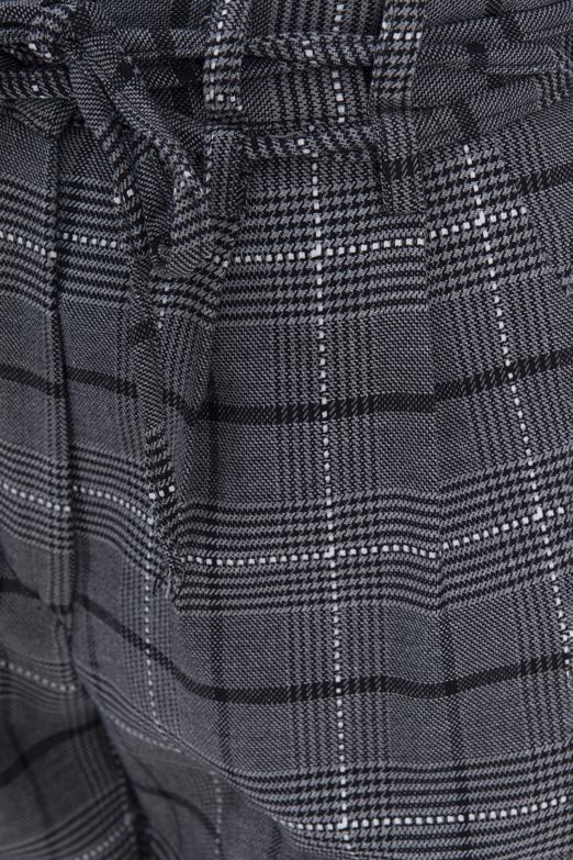 Bayan Gri Yüksek Bel Ekoseli Kumaş Pantolon - BSL