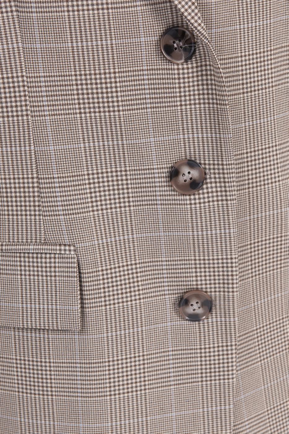 Bayan Bej Ekoseli Blazer Ceket