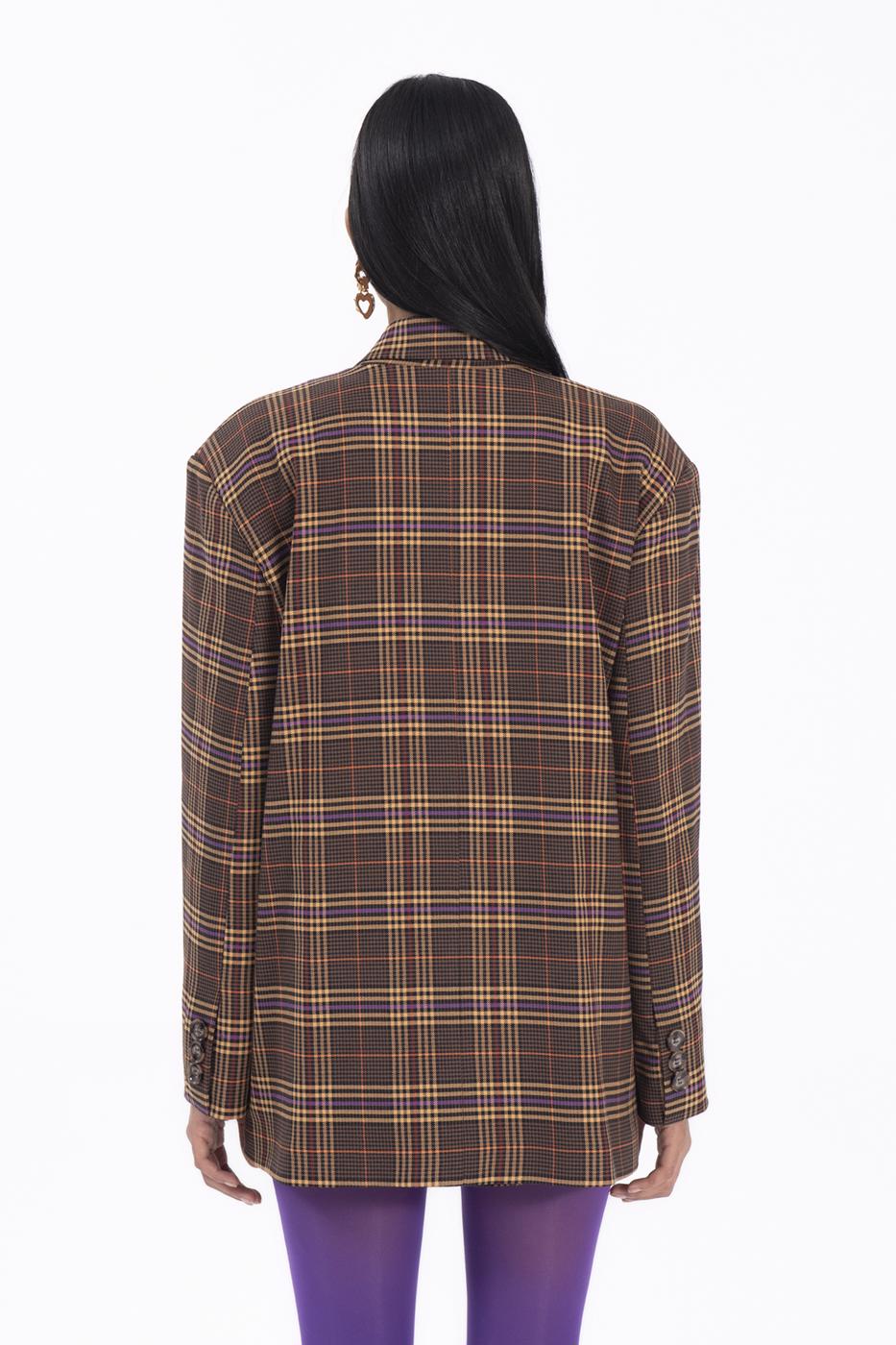 Bayan Kahverengi Ekoseli Blazer Ceket