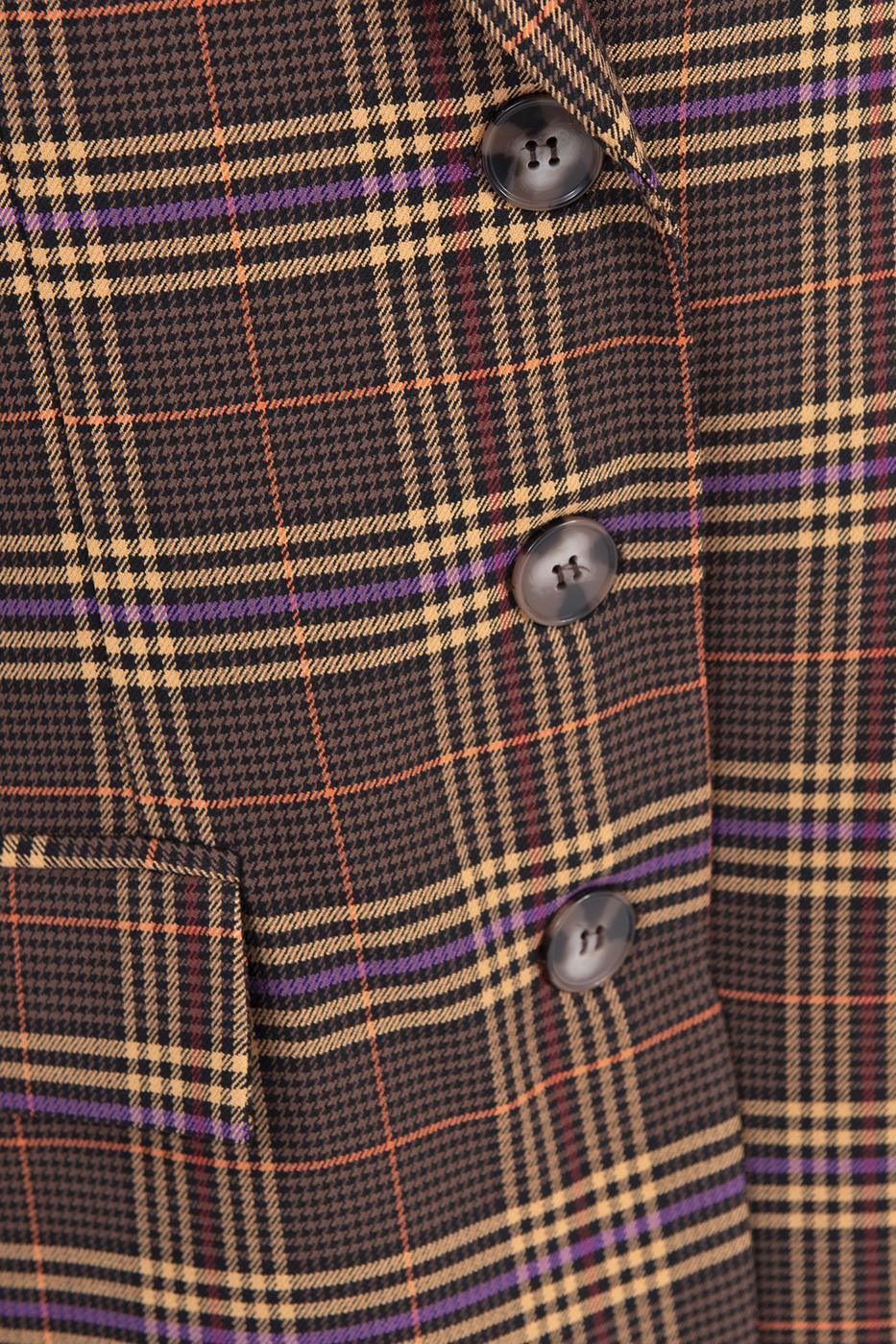 Bayan Kahverengi Ekoseli Blazer Ceket