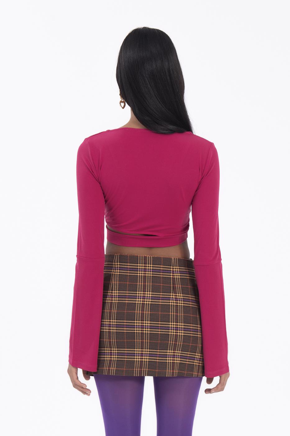 Bayan Kahverengi Ekoseli Mini Yırtmaçlı Etek