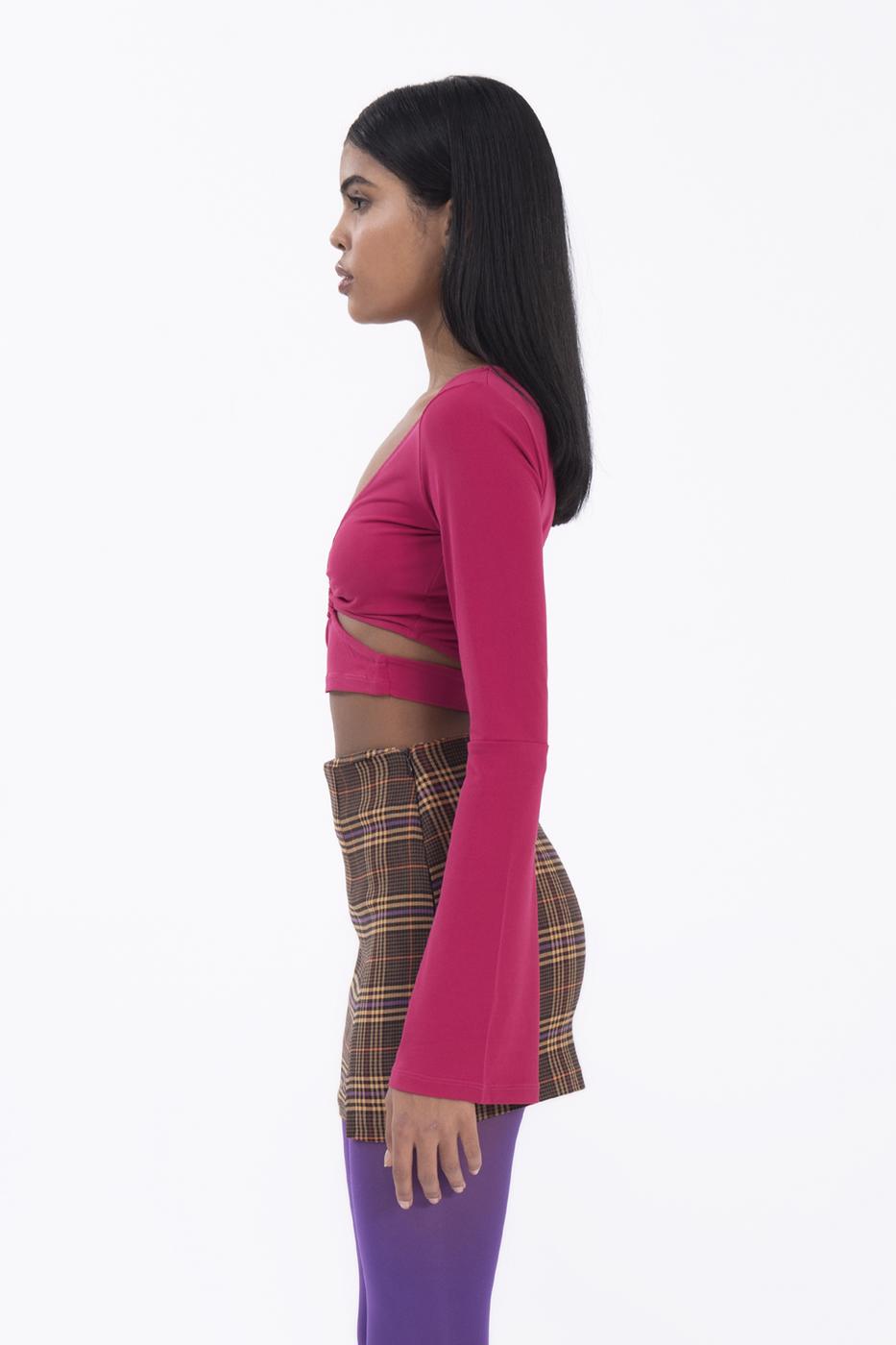 Bayan Kahverengi Ekoseli Mini Yırtmaçlı Etek