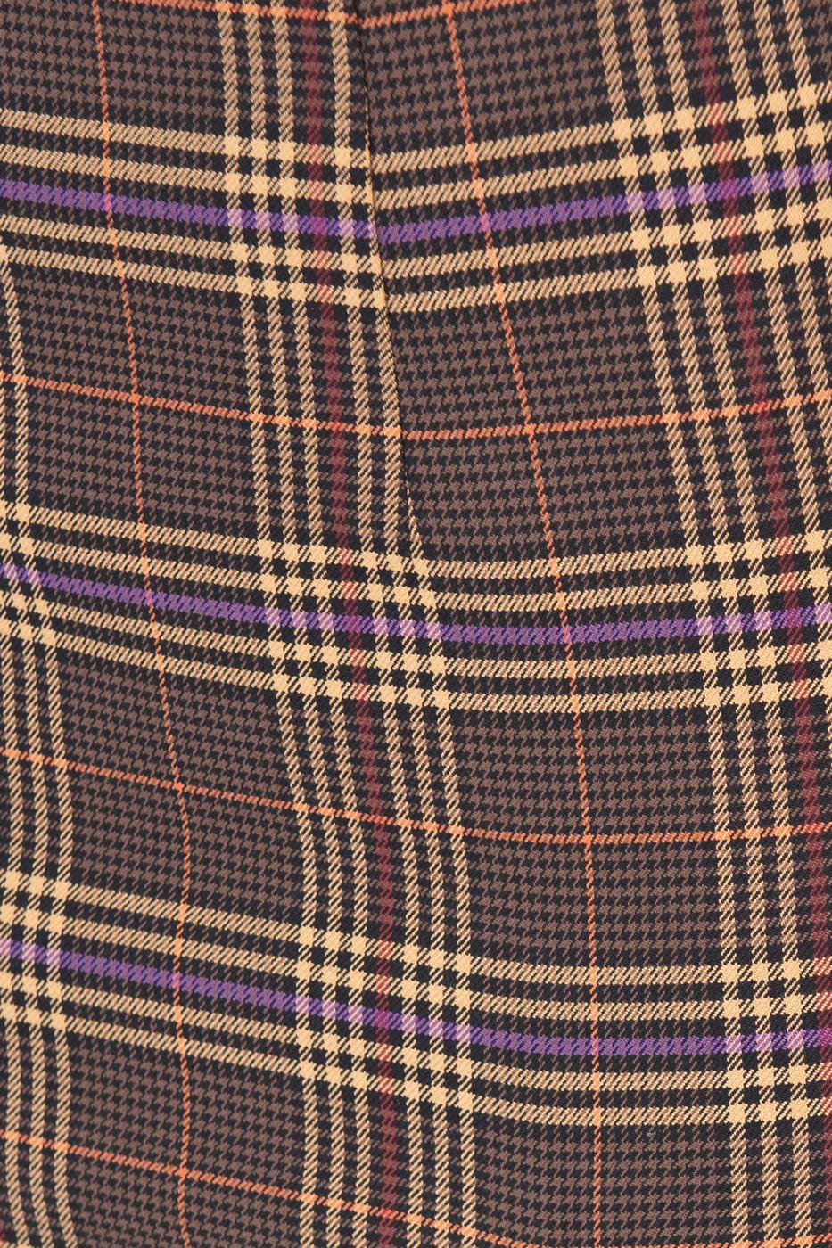 Bayan Kahverengi Ekoseli Mini Yırtmaçlı Etek