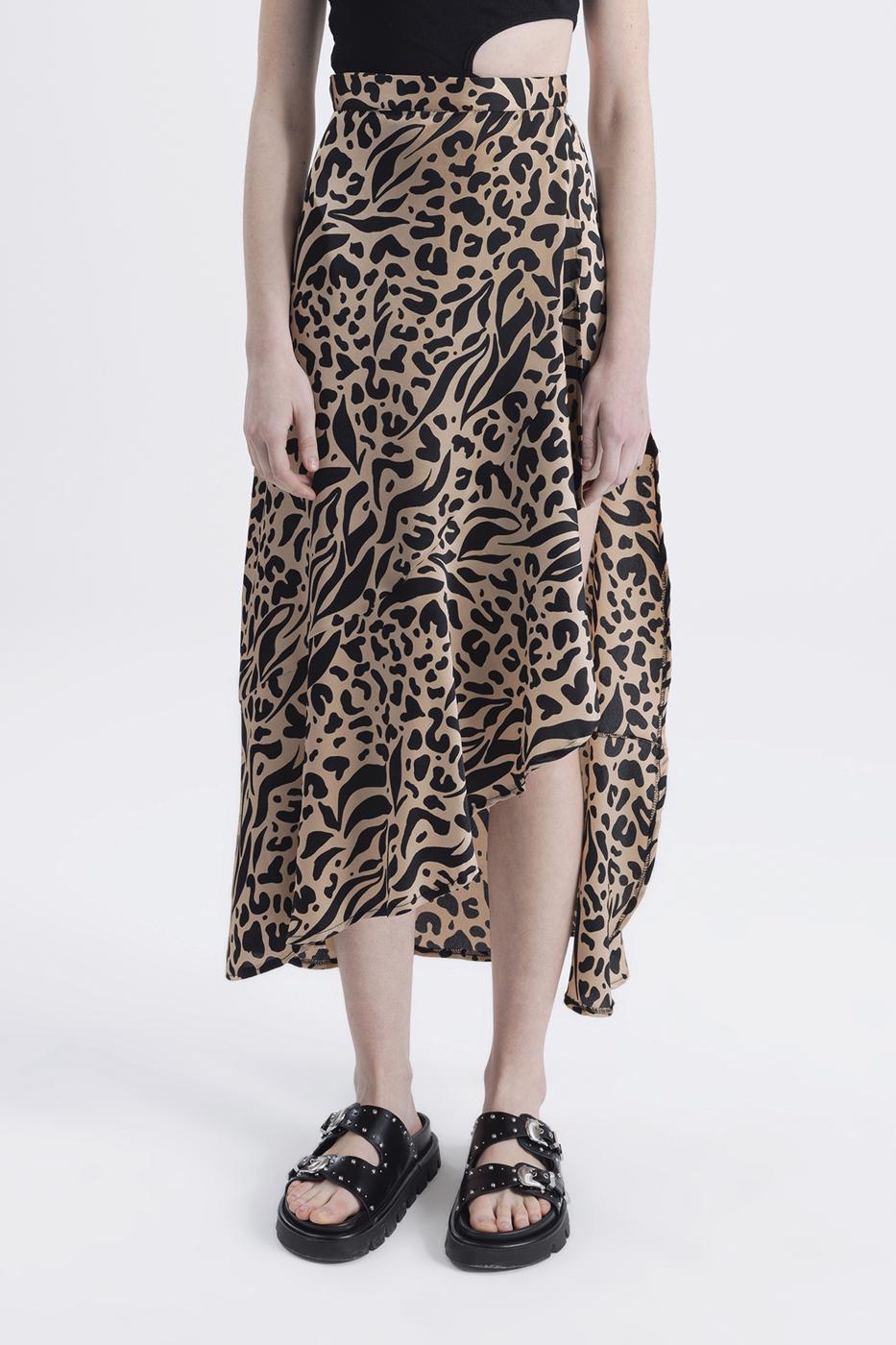 Bayan Bej Derin Yırtmaç Detaylı Midi Etek