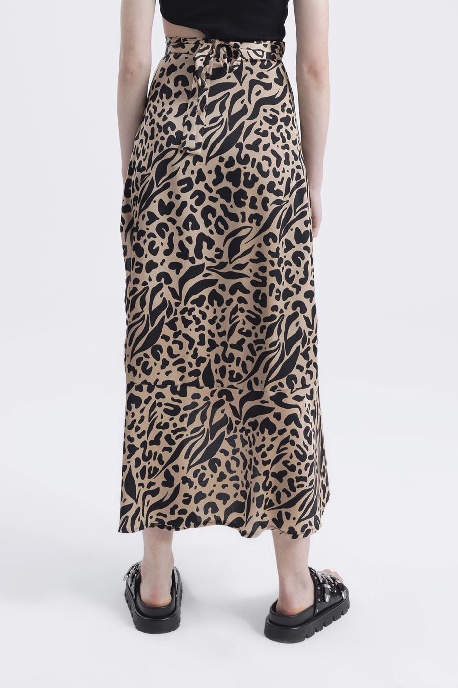 Bayan Bej Derin Yırtmaç Detaylı Midi Etek