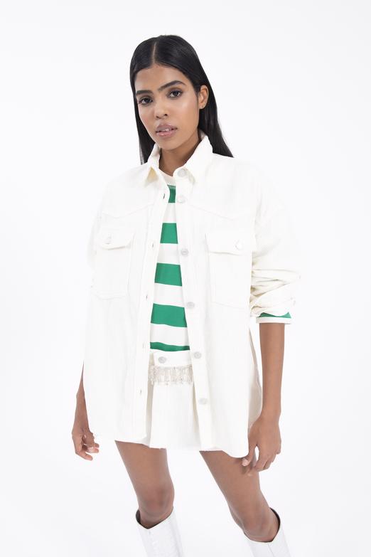 Bayan  Cep Detaylı Fitilli Kadife Gömlek Ceket