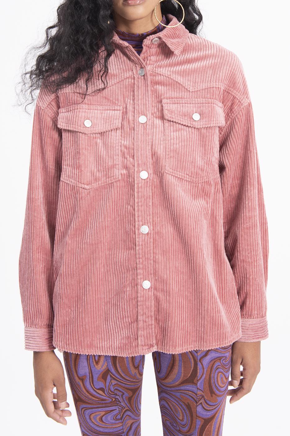 Bayan Pudra Cep Detaylı Fitilli Kadife Gömlek Ceket