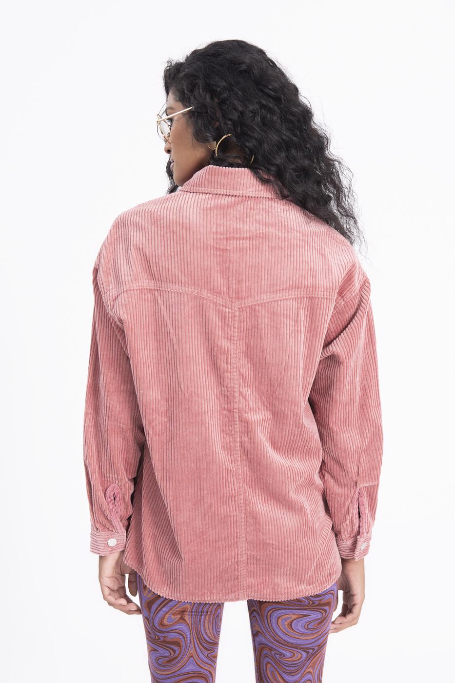 Bayan Pudra Cep Detaylı Fitilli Kadife Gömlek Ceket