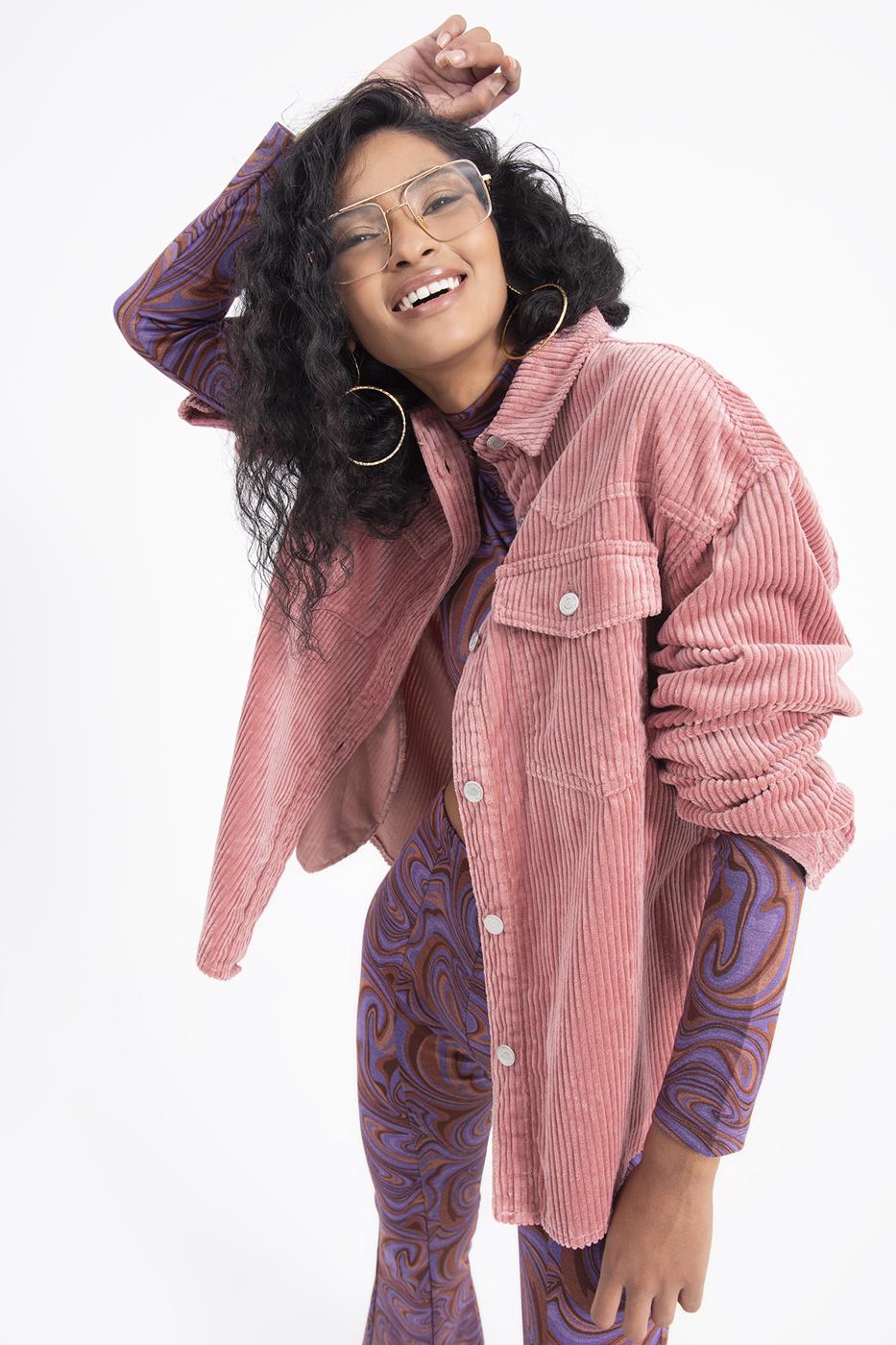 Bayan Pudra Cep Detaylı Fitilli Kadife Gömlek Ceket