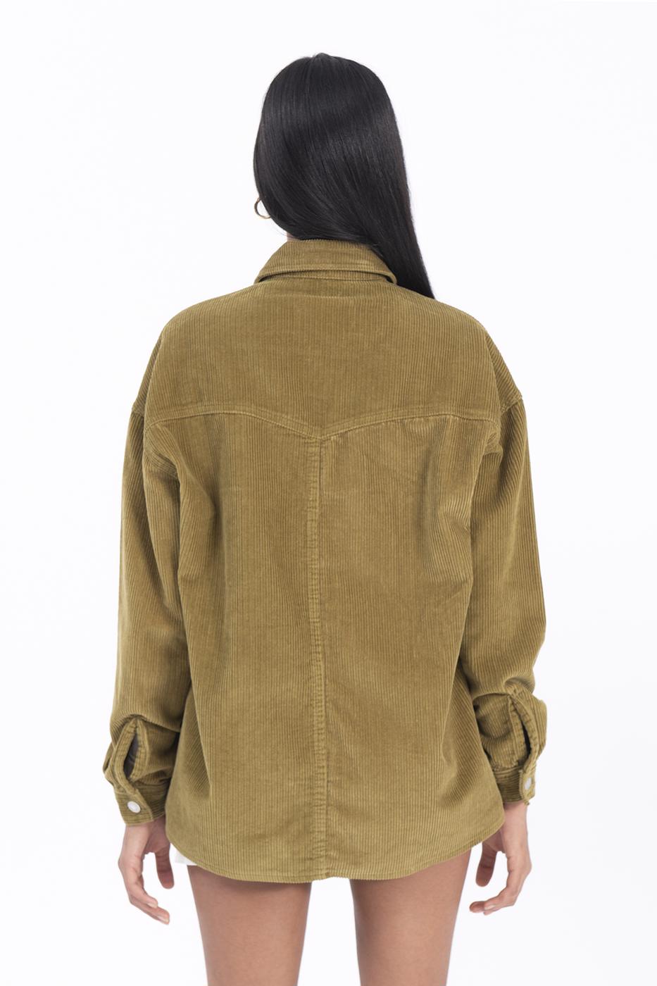 Bayan Yeşil Cep Detaylı Fitilli Kadife Gömlek Ceket