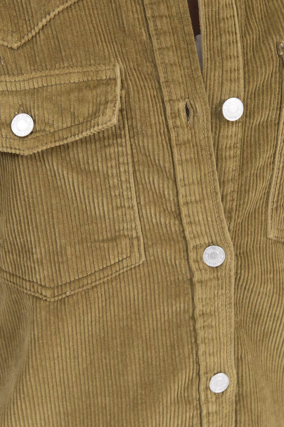 Bayan Yeşil Cep Detaylı Fitilli Kadife Gömlek Ceket