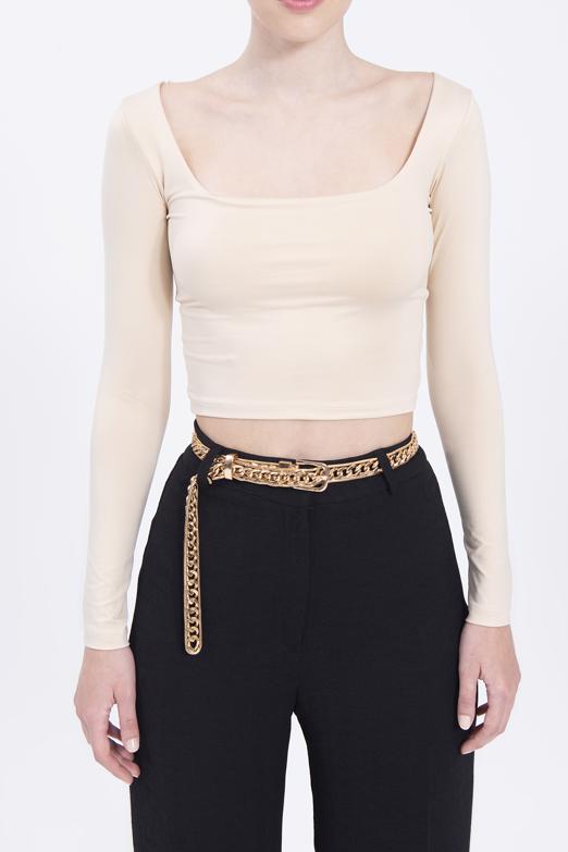 Bayan Bej Kare Yakalı Top - BSL