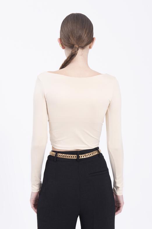 Bayan Bej Kare Yakalı Top - BSL