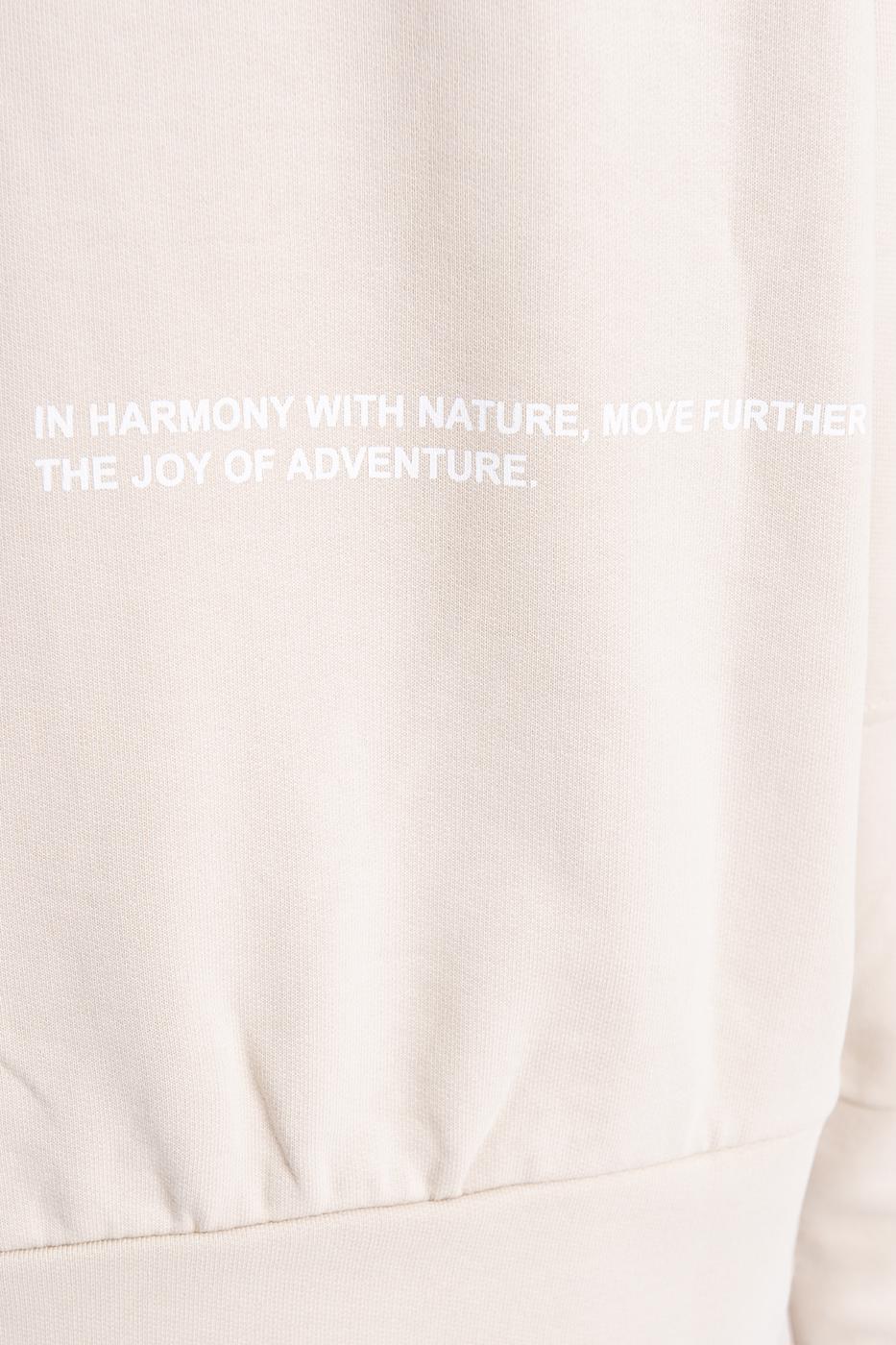 Bayan Bej Kapüşonlu Baskı Detaylı Sweatshırt