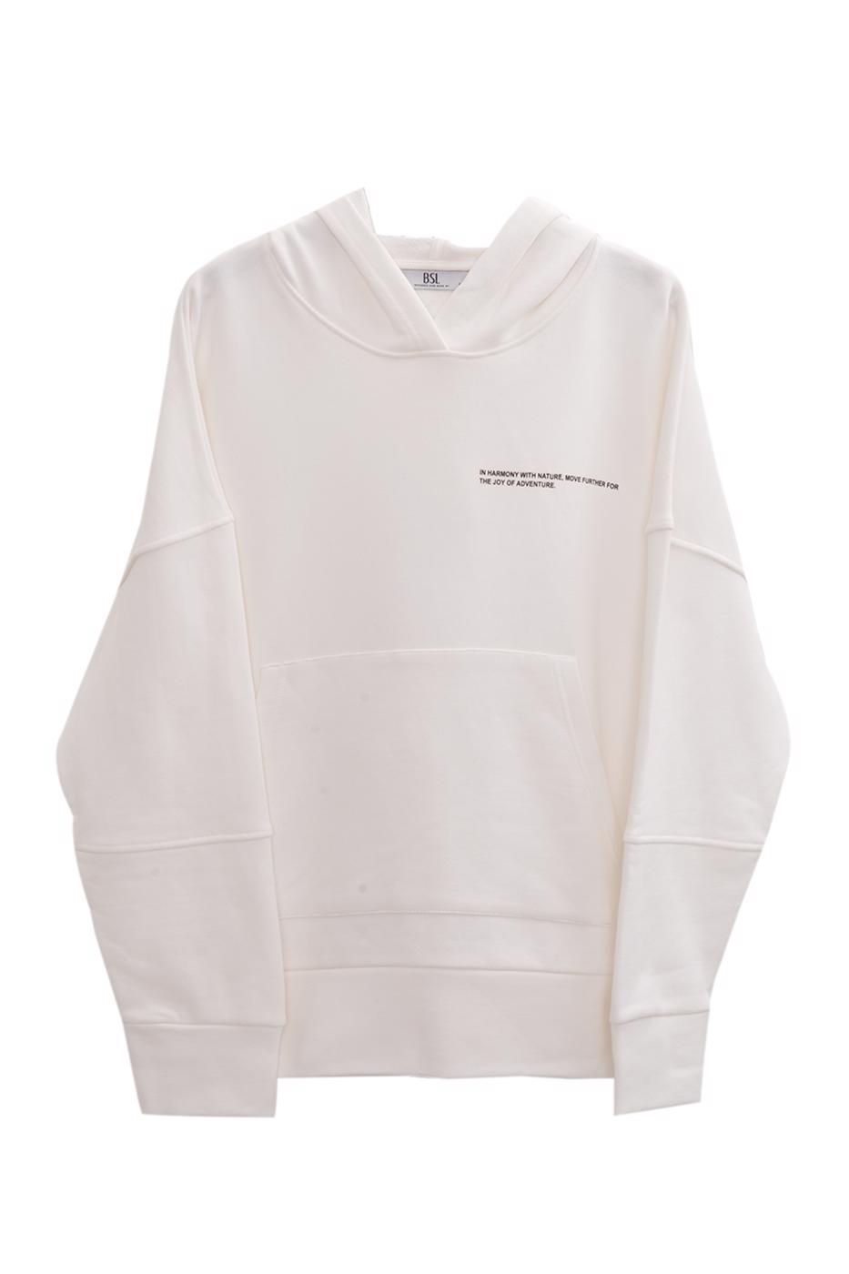 Bayan Ekru Kapüşonlu Baskı Detaylı Sweatshırt