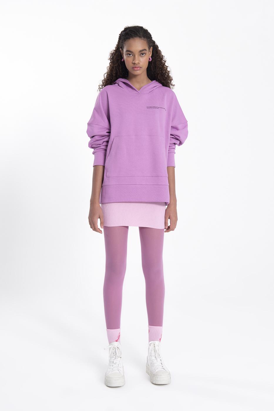 Bayan Lila Kapüşonlu Baskı Detaylı Sweatshırt