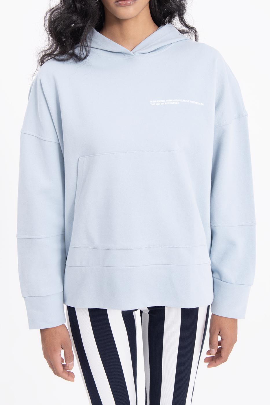 Bayan Mavi Kapüşonlu Baskı Detaylı Sweatshırt