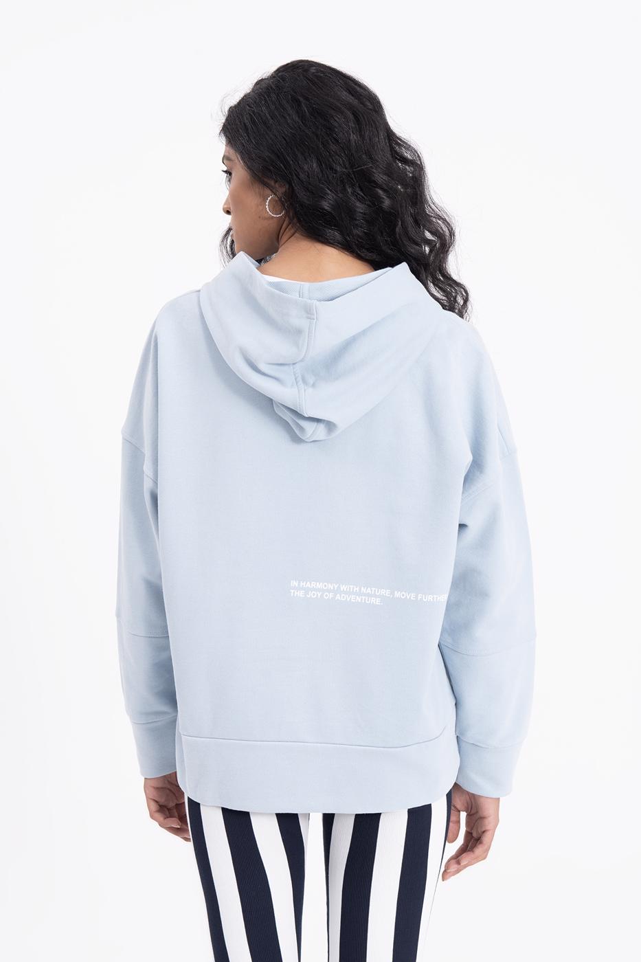Bayan Mavi Kapüşonlu Baskı Detaylı Sweatshırt