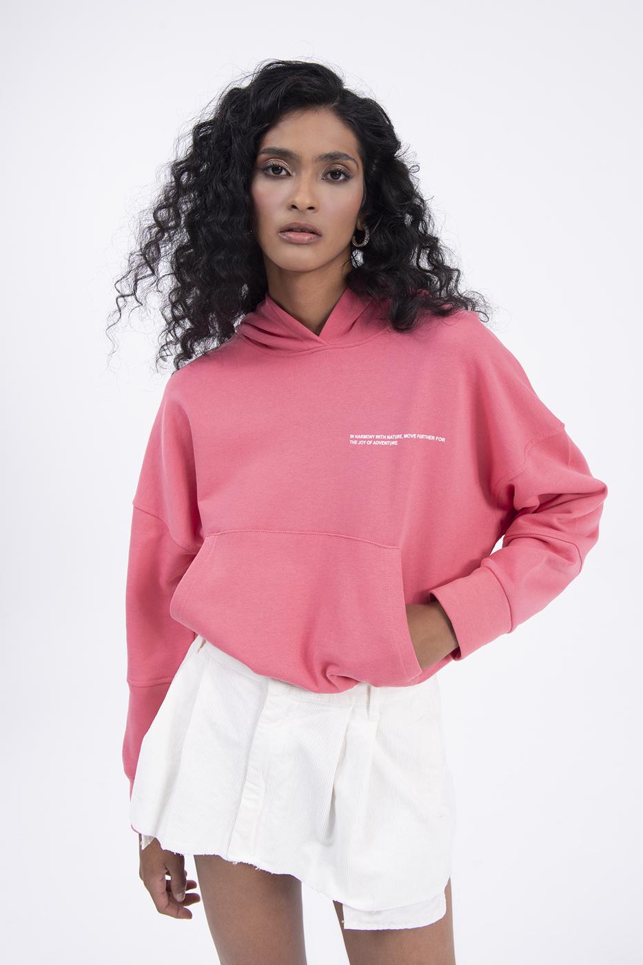 Bayan Mercan Kapüşonlu Baskı Detaylı Sweatshırt